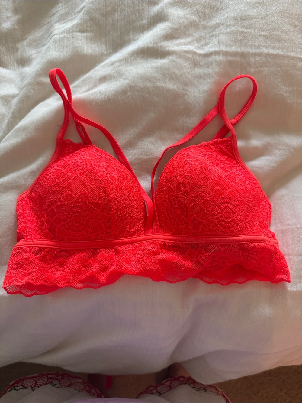 PINK Victoria's Secret Neon Red/ Orange bright Lace Bralette